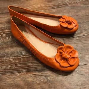 SOLD Prada Vernice Flats Orange Flower Size 40
